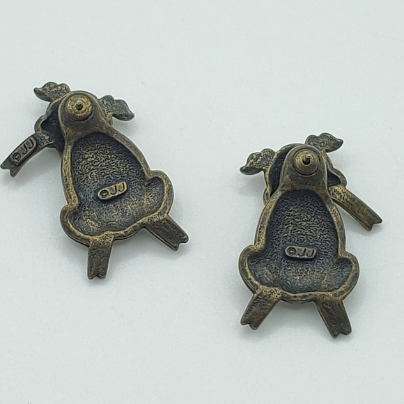 JJ Pigs Pierced Earrings 3D Smiling Bronze Colored Signed Jonette Jewelry - Picture 5 of 8